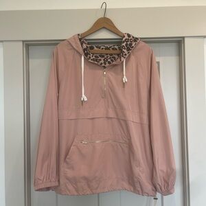 Dusty Pink Pullover Anorak with Leopard Hood Trim